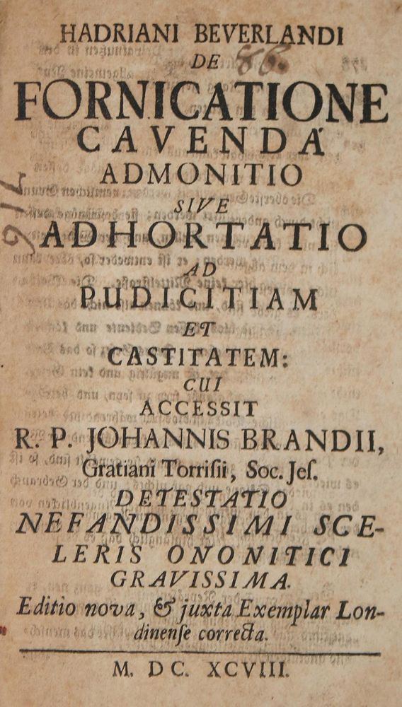 Große Abbildung Nr.1: 140-60 Beverland,H.: (Alte Drucke, Handschriften und Theologie)