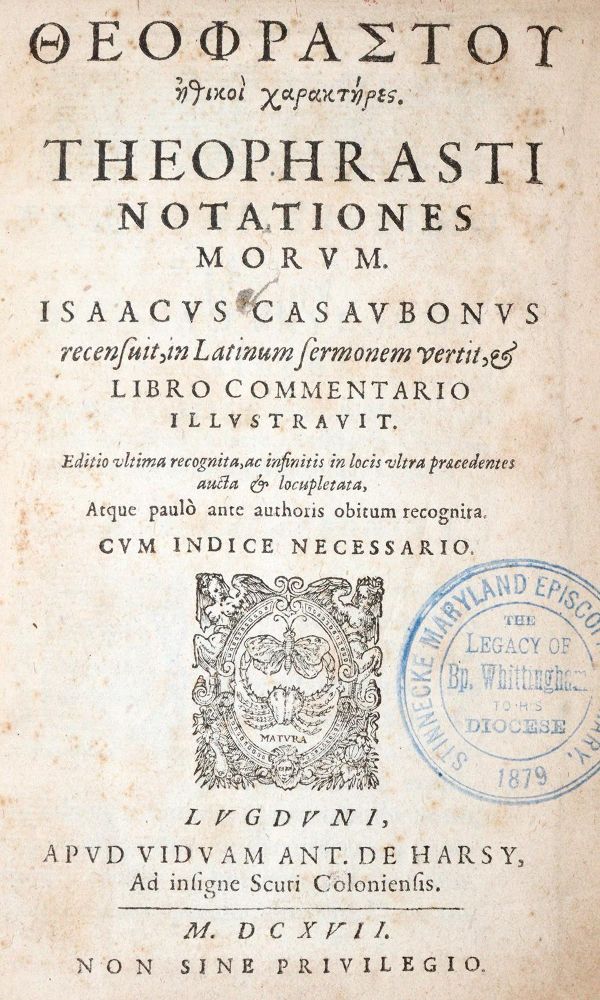 Große Abbildung Nr.1: 140-643 Theophrastus.: (Alte Drucke, Handschriften und Theologie)