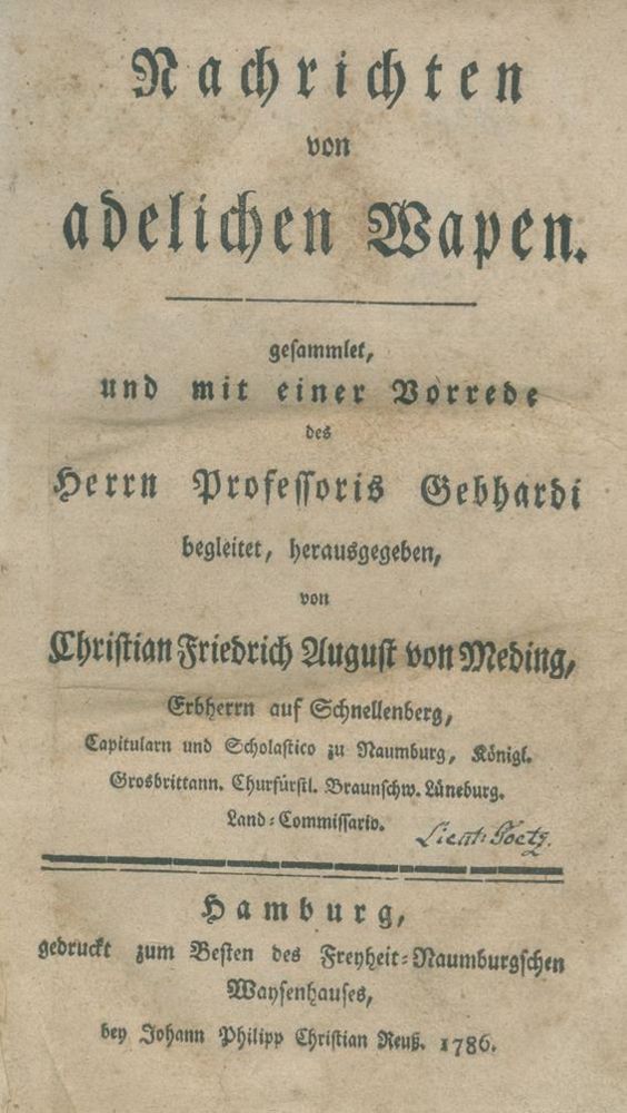 Große Abbildung Nr.1: 140-714 Meding,Chr.Fr.A.v.: (Genealogie und Heraldik)