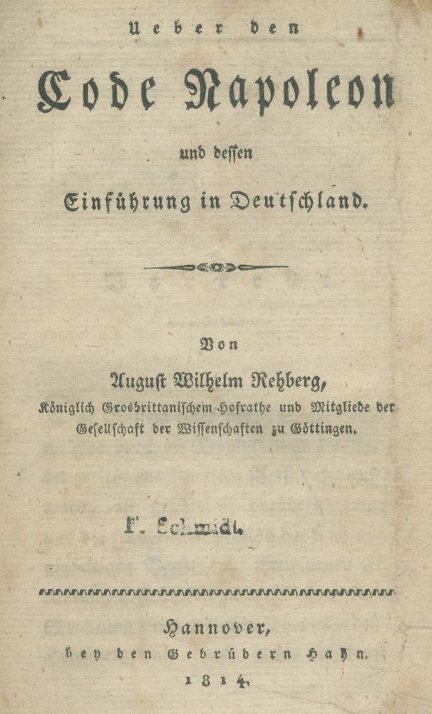 Große Abbildung Nr.1: 140-790 Rehberg,A.W.: (Juridica und Kriminologie, Code Napoleon)