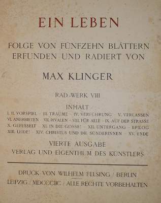 Bild Nr.1: 140-1466 Klinger,Max.: (Literatur und illustrierte Bücher bis 19.Jahrhundert)