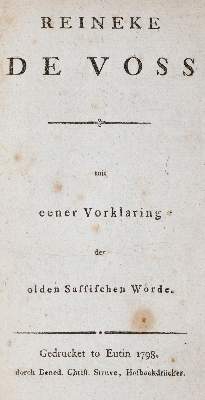 Bild Nr.1: 140-1508 Reineke de Voss: (Literatur und illustrierte Bücher bis 19.Jahrhundert)