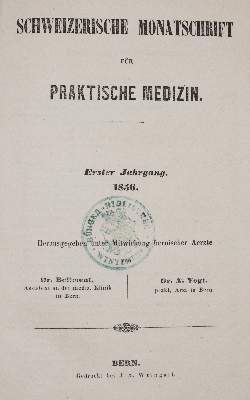 Bild Nr.1: 140-1865 Schweizerische Monatsschrift: (Medizin)