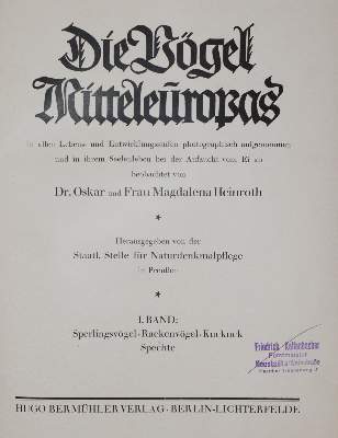 Bild Nr.1: 140-1933 Heinroth,O. u. M.: (Zoologie, Vögel)