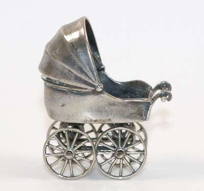 Bild Nr.2: 140-3212 Kinderwagen: (Silber, Miniaturen)