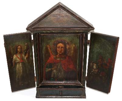 Bild Nr.1: 140-3282 Hausaltar Tryptichon.: (Skulpturen - Plastiken, Religiöse Volkskunst)