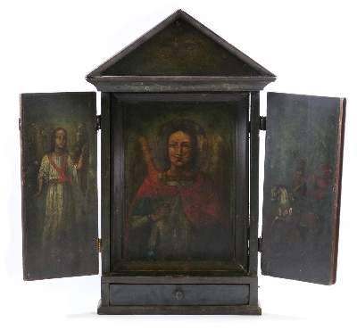Bild Nr.3: 140-3282 Hausaltar Tryptichon.: (Skulpturen - Plastiken, Religiöse Volkskunst)
