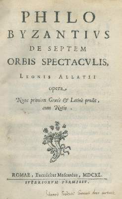 Bild Nr.1: 140-511 Philo Byzantius.: (Alte Drucke, Handschriften und Theologie)