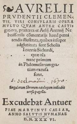 Bild Nr.1: 140-536 Prudentius,C.A.: (Alte Drucke, Handschriften und Theologie)