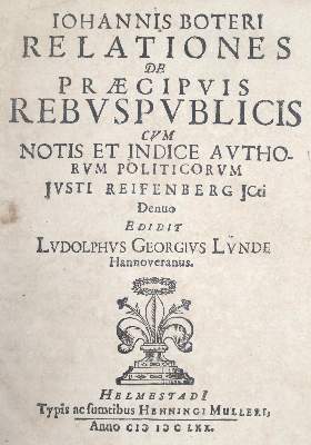 Bild Nr.1: 140-93 Botero,G.: (Alte Drucke, Handschriften und Theologie)