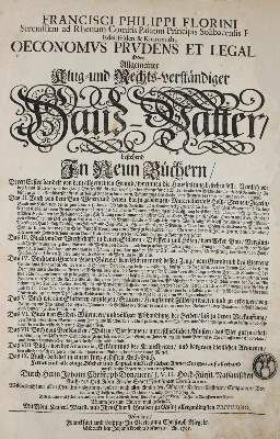 Große Abbildung Nr.1: 141-103 Florinus,F.P.: (Alte Drucke, Handschriften und Theologie)