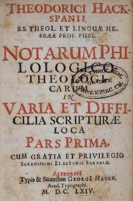 Große Abbildung Nr.1: 141-122 Hackspan,T.: (Alte Drucke, Handschriften und Theologie)