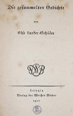 Große Abbildung Nr.1: 141-1396 Lasker-Schüler,E.: (Literatur und illustrierte Bücher 20.Jahrhundert - Alte Literatur in modernen Ausgaben)