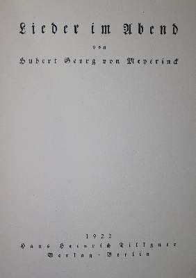 Große Abbildung Nr.1: 141-1439 Meyerinck,H.G.v.: (Literatur und illustrierte Bücher 20.Jahrhundert - Alte Literatur in modernen Ausgaben)