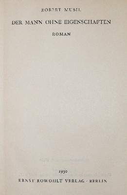 Große Abbildung Nr.1: 141-1448 Musil,R.: (Literatur und illustrierte Bücher 20.Jahrhundert - Alte Literatur in modernen Ausgaben)