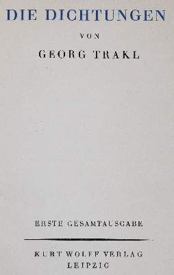 Große Abbildung Nr.1: 141-1569 Trakl,G.: (Literatur und illustrierte Bücher 20.Jahrhundert - Alte Literatur in modernen Ausgaben)