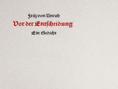 Große Abbildung Nr.1: 141-1578 Unruh,F.v.: (Literatur und illustrierte Bücher 20.Jahrhundert - Alte Literatur in modernen Ausgaben)