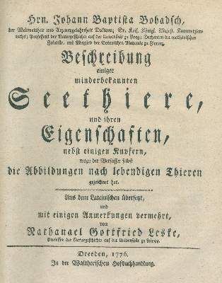 Große Abbildung Nr.1: 141-1741 Leske,N.G.: (Zoologie, Meerestiere)