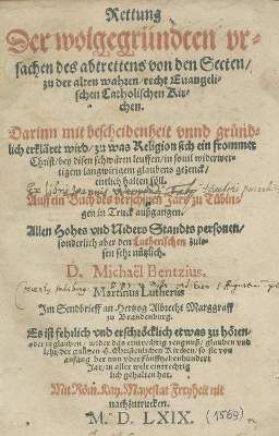Große Abbildung Nr.1: 141-18 Bentz,M.: (Alte Drucke, Handschriften und Theologie)