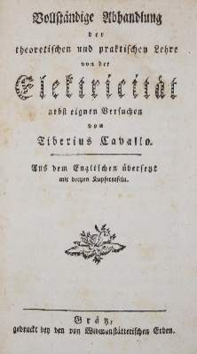 Große Abbildung Nr.1: 141-1819 Cavallo,T.: (Verschiedene Gebiete - Varia, Elektrizität)