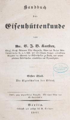 Große Abbildung Nr.6: 141-1916 Karsten,C.J.B.: (Verschiedene Gebiete - Varia, Metallurgie)