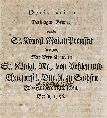 Große Abbildung Nr.1: 141-2178 (Finck von Finckenstein,K.W.v.).: (Deutschland, Siebenjähriger Krieg, Vier Schriften)
