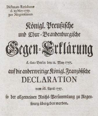 Große Abbildung Nr.1: 141-2191 (Plotho,E.C.v.).: (Deutschland, Siebenjähriger Krieg, Vier Schriften)