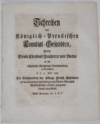 Große Abbildung Nr.22: 141-2194 (Thurn und Taxis,A.v.).: (Deutschland, Siebenjähriger Krieg, Vier Schriften)