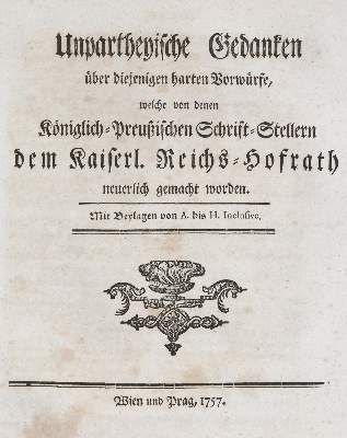 Große Abbildung Nr.1: 141-2196 Unpartheyische Gedanken: (Deutschland, Siebenjähriger Krieg, Vier Schriften)