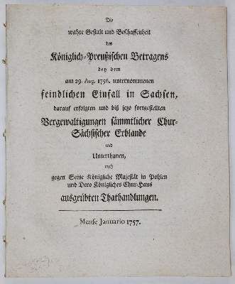 Große Abbildung Nr.23: 141-2196 Unpartheyische Gedanken: (Deutschland, Siebenjähriger Krieg, Vier Schriften)