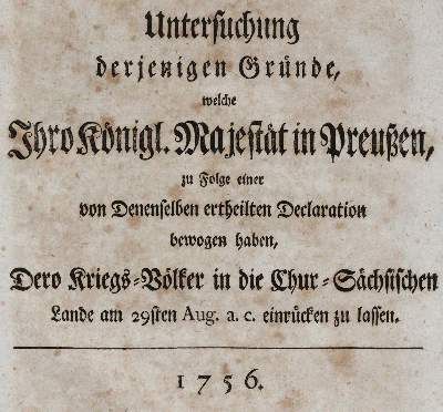 Große Abbildung Nr.1: 141-2197 Untersuchung: (Deutschland, Siebenjähriger Krieg, Vier Schriften)