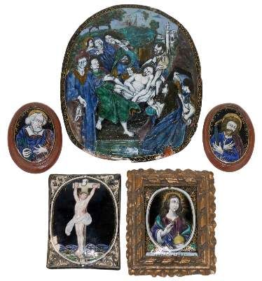 Große Abbildung Nr.1: 141-2469 5 Maleremaille mit christlichen Darstellungen: (Varia, Emaille, Limoges)