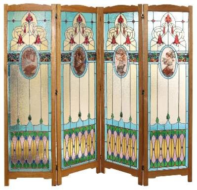 Große Abbildung Nr.1: 141-2644 Bedeutender Jugendstil Paravent.: (Möbel)