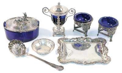 Große Abbildung Nr.1: 141-2867 Konvolut Silber/Blauglas (7 Teile).: (Silber)