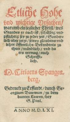 Große Abbildung Nr.1: 141-296 Spangenberg,C.: (Alte Drucke, Handschriften und Theologie)