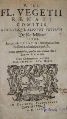 Große Abbildung Nr.1: 141-324 Vegetius Renatus,F.: (Alte Drucke, Handschriften und Theologie)