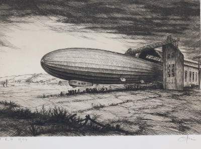 Große Abbildung Nr.4: 141-3402 Graphikkonvolut: (Künstlergraphik, Aeronautik, Zeppelin)