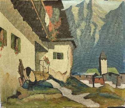 Große Abbildung Nr.2: 141-3412 Alpenländisches Bergdorf: (Künstlergraphik)
