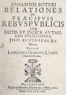 Große Abbildung Nr.1: 141-50 Botero,G.: (Alte Drucke, Handschriften und Theologie)