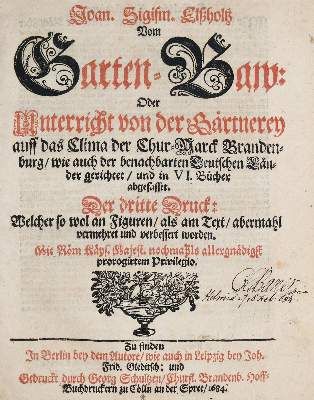 Große Abbildung Nr.1: 141-611 Elsholtz,J.S.: (Land- und Forstwirtschaft, Garten)