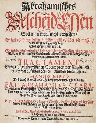 Große Abbildung Nr.1: 141-975 Abraham a Sancta Clara (d.i. U.Megerle).: (Literatur und illustrierte Bücher bis 19.Jahrhundert)