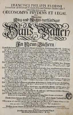 Bild Nr.1: 141-103 Florinus,F.P.: (Alte Drucke, Handschriften und Theologie)