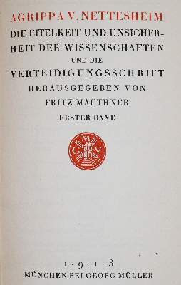 Bild Nr.1: 141-1166 Agrippa von Nettesheim,H.C.: (Literatur und illustrierte Bücher 20.Jahrhundert - Alte Literatur in modernen Ausgaben)