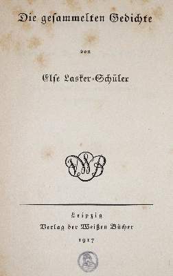 Bild Nr.1: 141-1396 Lasker-Schüler,E.: (Literatur und illustrierte Bücher 20.Jahrhundert - Alte Literatur in modernen Ausgaben)