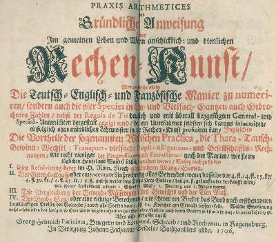 Bild Nr.1: 141-1907 Paricius,G.H.: (Verschiedene Gebiete - Varia, Mathematik)