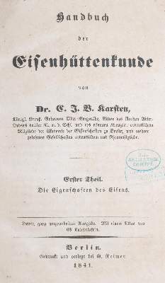 Bild Nr.6: 141-1916 Karsten,C.J.B.: (Verschiedene Gebiete - Varia, Metallurgie)