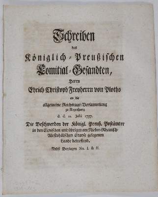 Bild Nr.22: 141-2194 (Thurn und Taxis,A.v.).: (Deutschland, Siebenjähriger Krieg, Vier Schriften)