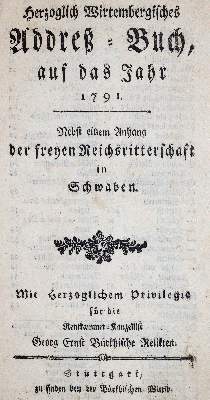 Bild Nr.1: 141-2216 Herzoglich-Wirtembergisches Addreß-Buch: (Deutschland, Württemberg)