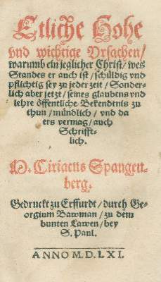 Bild Nr.1: 141-296 Spangenberg,C.: (Alte Drucke, Handschriften und Theologie)