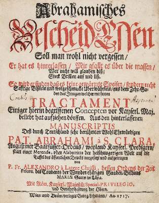Bild Nr.1: 141-975 Abraham a Sancta Clara (d.i. U.Megerle).: (Literatur und illustrierte Bücher bis 19.Jahrhundert)